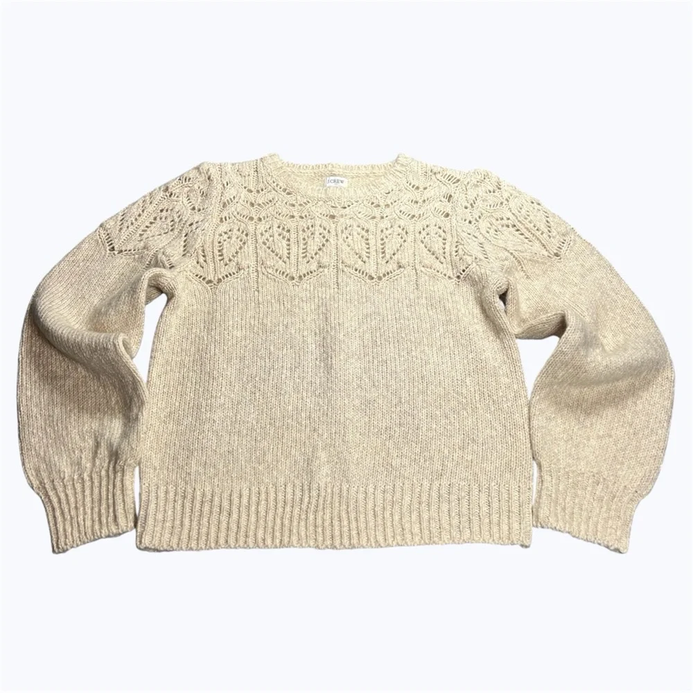 J. Crew Pointelle sweater Cream Crew Neck Sweater with Intricate Knit Pattern